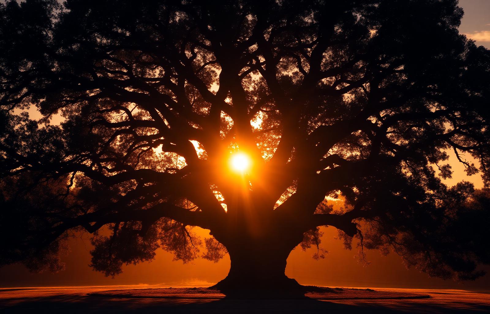 Sunlight through ancient oak branches
